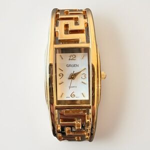 Gruen Womens Watch Rectangular White Dial Gold Tone Bangle Dress Quartz GR7968